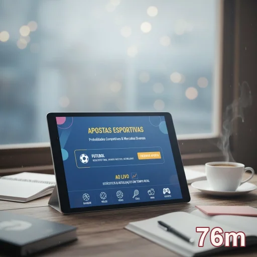 Usuário navega pelo aplicativo cassino 76m em tablet.