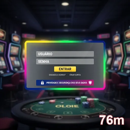 Tela de login do app 76m em ambiente de cassino.