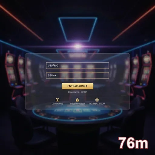 Tela de login do site 76m com foco em slots e VIP.