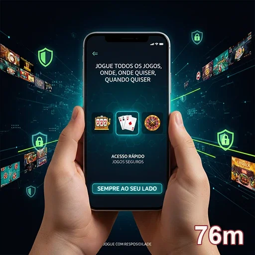 Tela do aplicativo 76m mostrando jogos e serviços VIP.