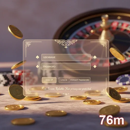 Tela de login da plataforma 76m com fichas e roleta.