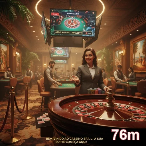 Ambiente de live gaming no cassino 76m com jogo de roleta.