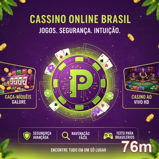 Captura da página do 76m destacando caça-níqueis e cassino.