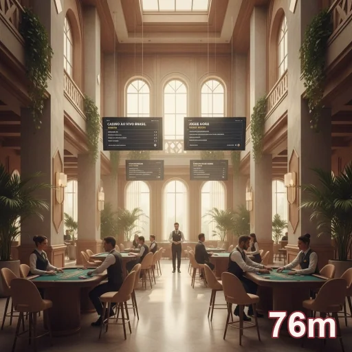 Ambiente elegante do cassino do 76m com mesas de jogo.