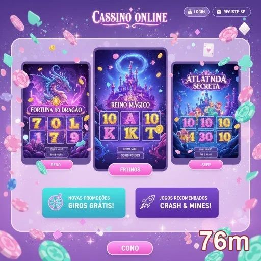 Interface de jogos de slots no 76m, incluindo Fortuna do Dragão.