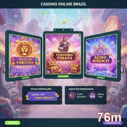 Tela do 76m exibindo slots e promoções atrativas.