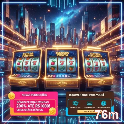 Máquina caça-níqueis do 76m em um ambiente virtual iluminado.