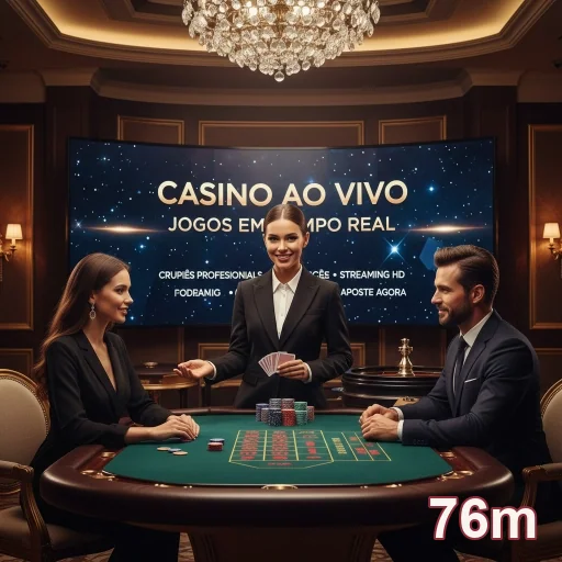 Jogadores em mesa de cassino ao vivo da 76m com crupiê.