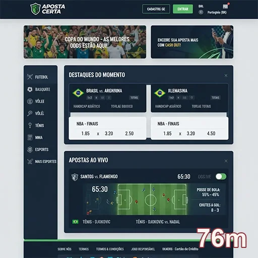 Interface de serviços VIP na plataforma 76m para apostas.