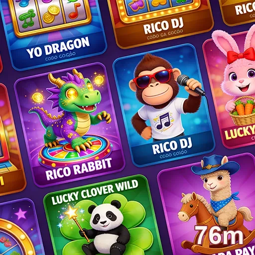 Jogos de cassino online do 76m com personagens coloridos.