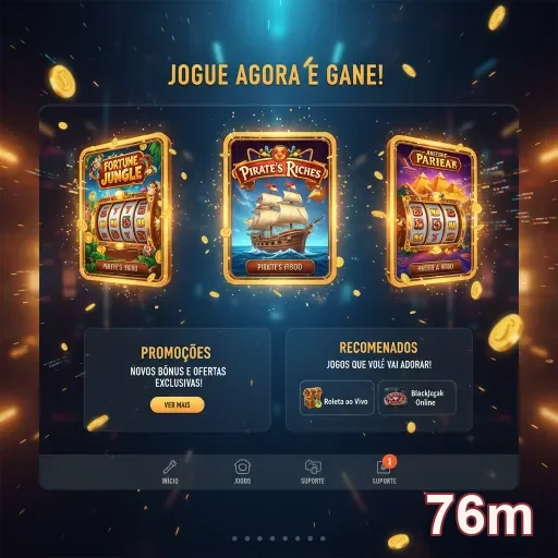 Tela do site 76m mostrando jogos e promoções VIP.