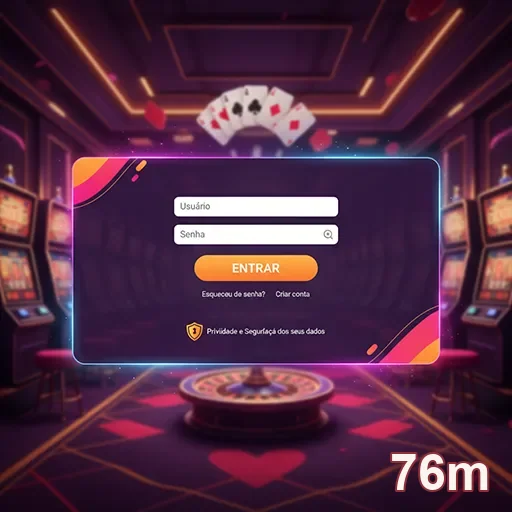 Tela de login no 76m com slots ao fundo.
