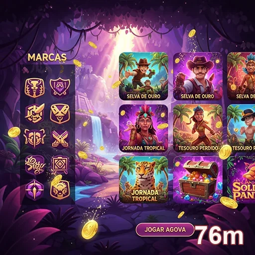 Tela do 76m com jogos de slots e ícones de bônus.