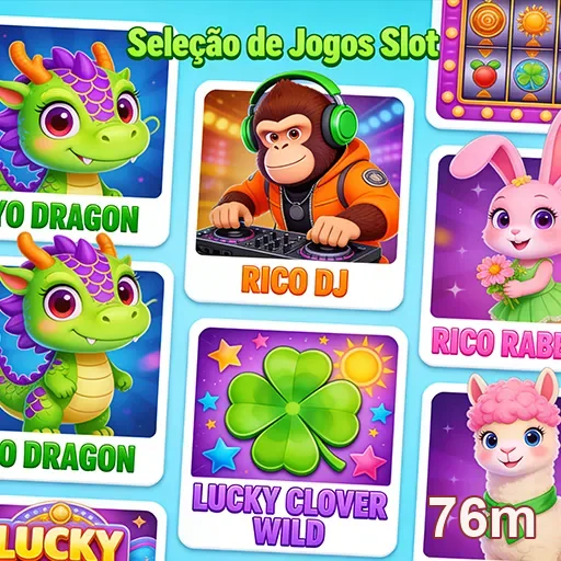 Seleção de jogos slot do 76m com personagens animados.
