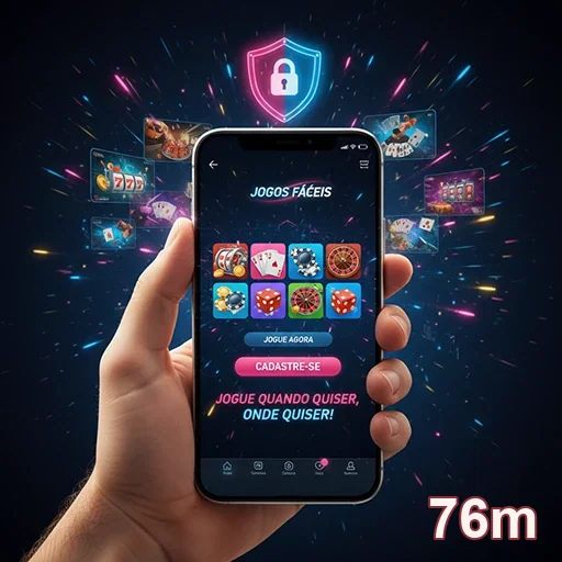 Interface de slot games mobile no 76m com segurança visível.