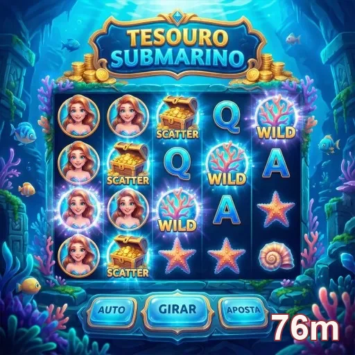Slot Tesouro Submarino da 76m com prêmios e símbolos.