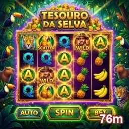 Tela de jogo da slot Tesouro da Selva no site 76m.