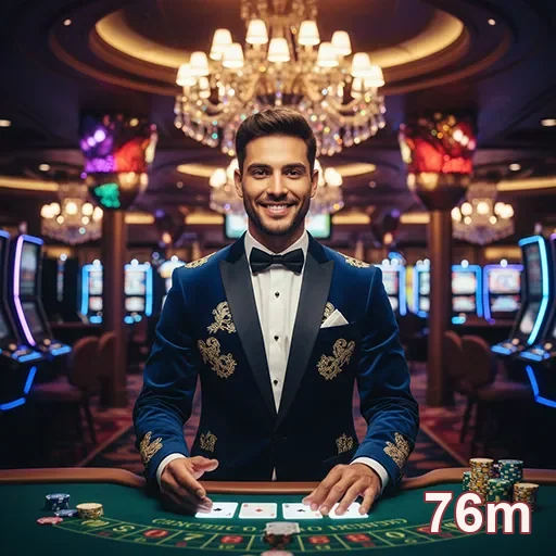 Jogador VIP em cassino elegante, representando serviços do 76m.